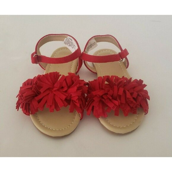 Gymboree Girls Red Fringe Pom Pom Sandals Size 9 - Picture 1 of 12